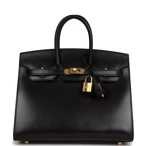 hermes birkin sellier 25 black box leather gold